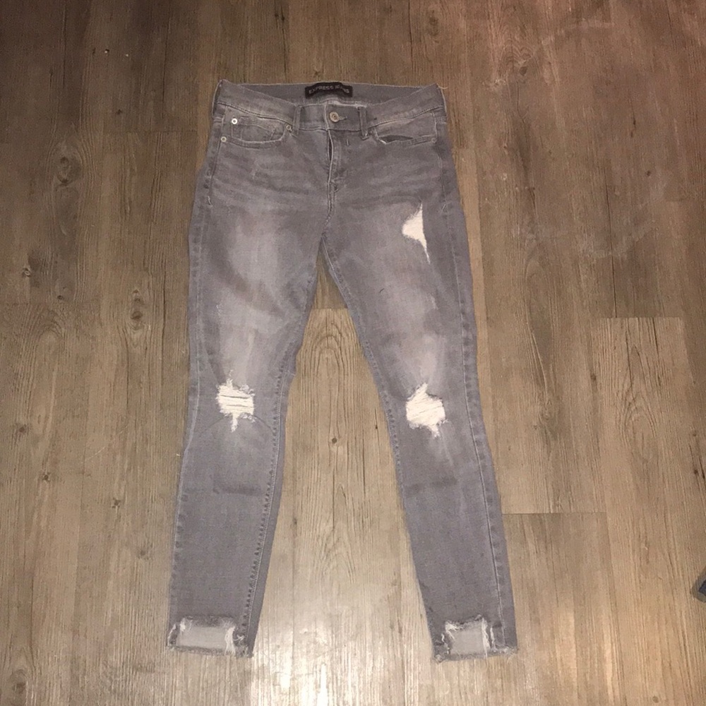 Gray ripped skinny jean leggings from Express